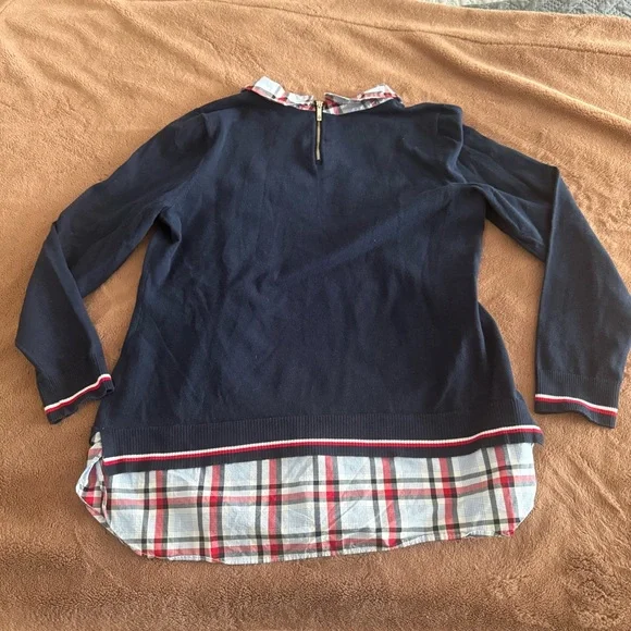 Tommy Hilfiger Navy Plaid Layered-look Sweater Size XL - Picture 4 of 7